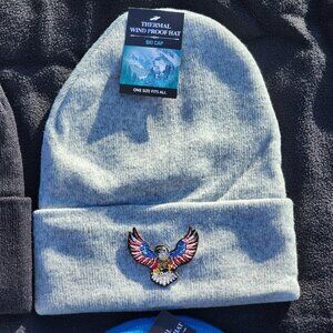 American Eagle Patched Knit Cuffed Beanie in Gray.